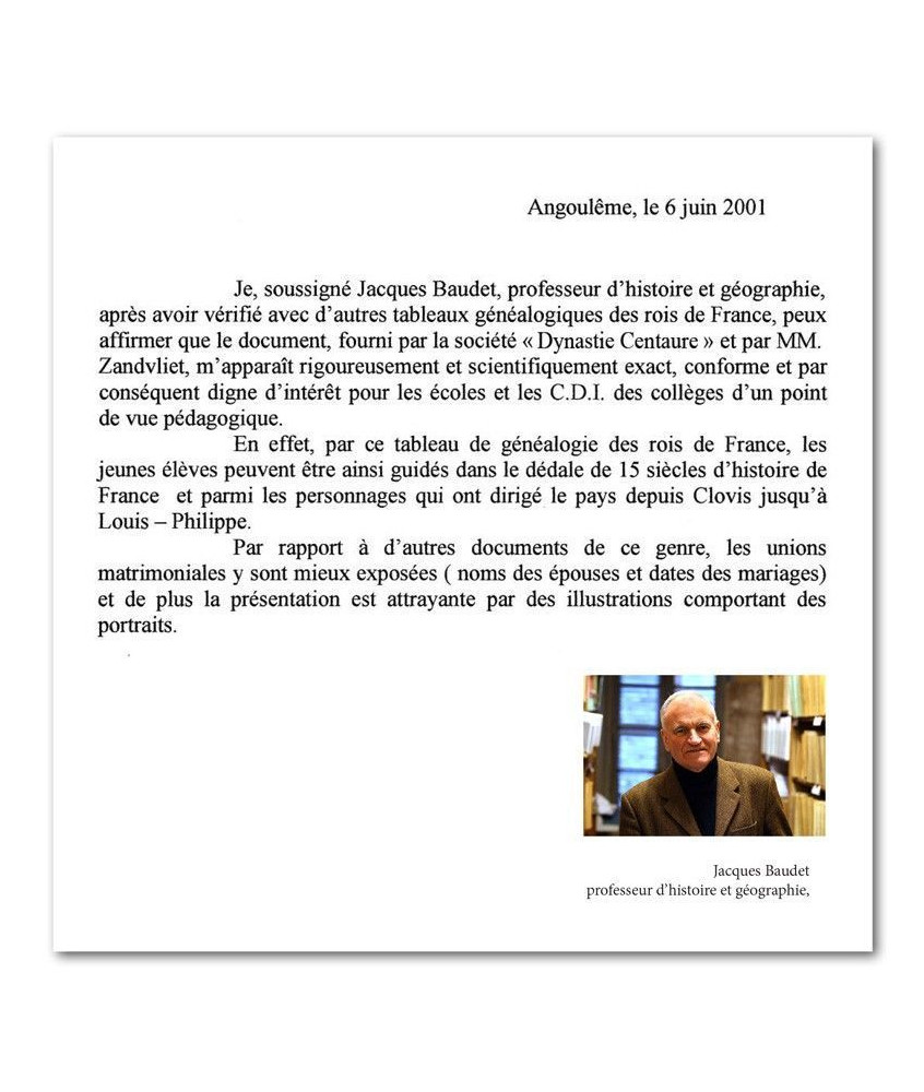 Certification Poster de la Généalogie des Rois de France