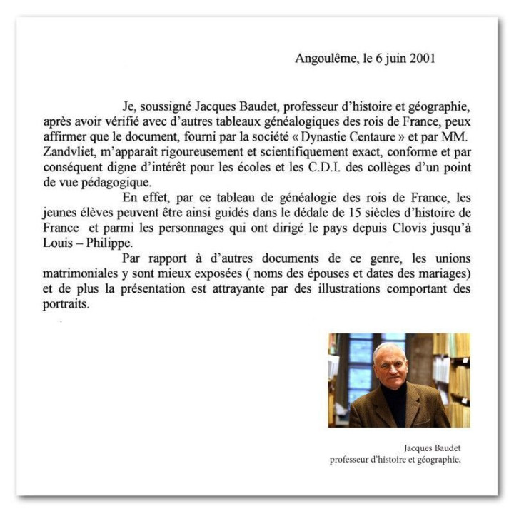 Certification Poster de la Généalogie des Rois de France