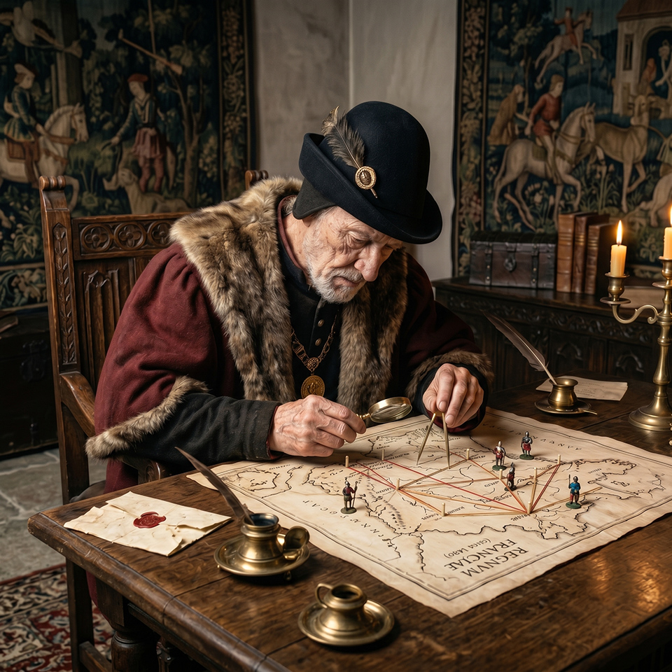 Louis XI dit l'Universelle Aragne en train de tisser sa toile pour forger les frontières de la France